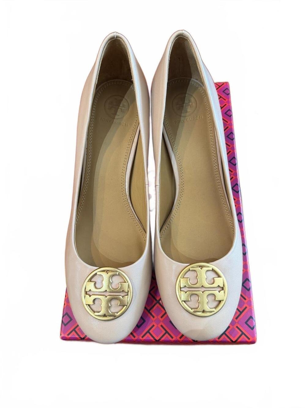 Tory Burch Chelsea 50mm Pump Size 8.5 Beige Nappa Leather